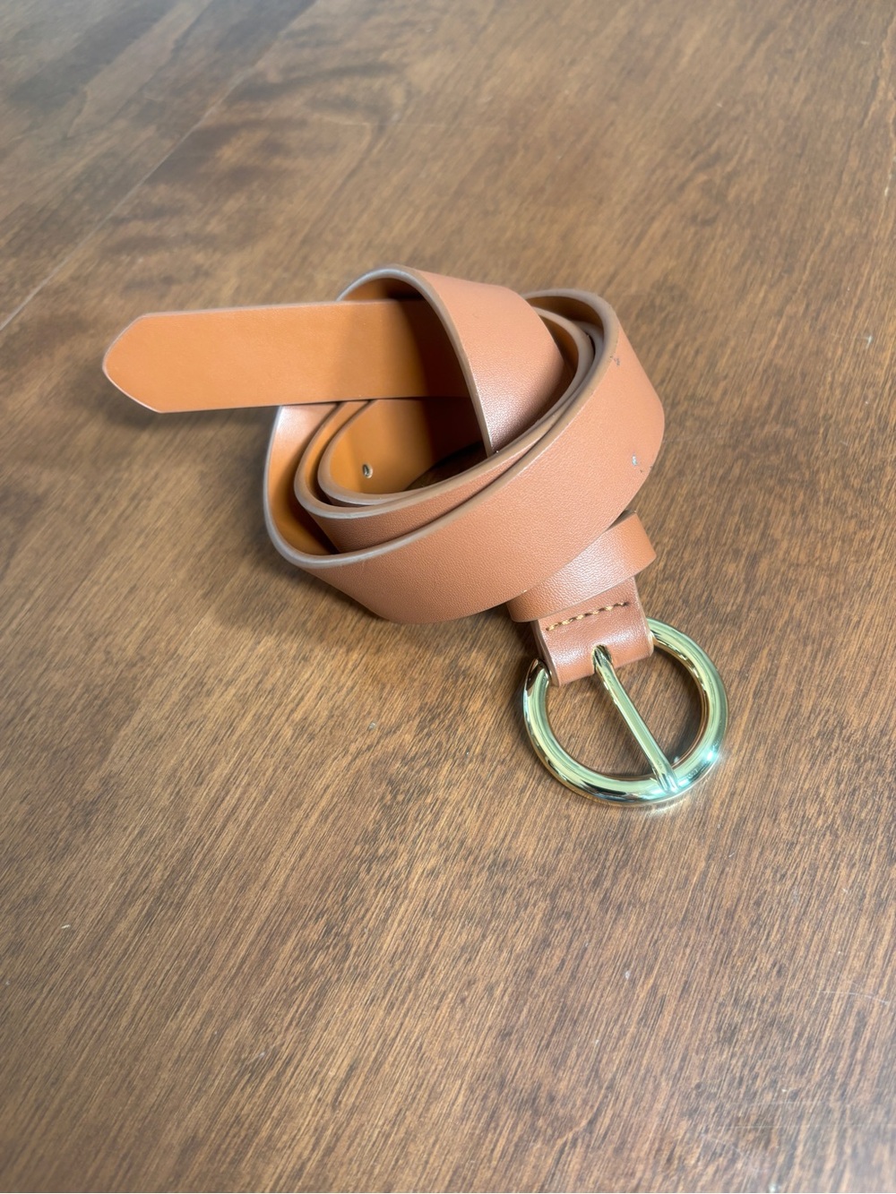 Minimalist Tan Waist Belt with Round Gold Hardware